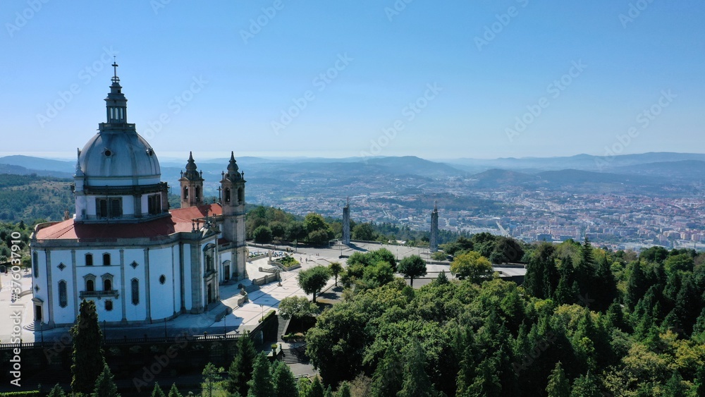 Back view of Sameiro sanctuary and the city Braga Portugal.