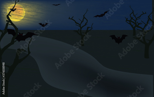  landscape with bare trees and bats.