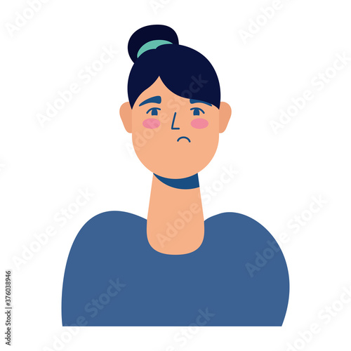 young woman sick colorful avatar character