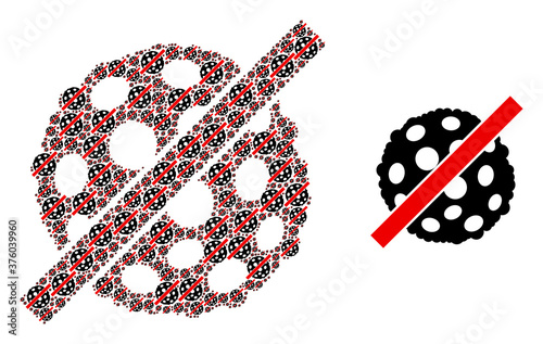 Fractal collage remove microbe spore and basic icon. Vector collage is formed with scattered remove microbe spore parts. Flat vector design on a white background.