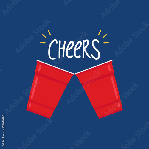 Cheers poster. Red beer cup. Cup vector. symbol. free space for text.