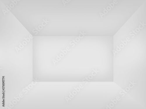 Fototapeta Naklejka Na Ścianę i Meble -  A white symmetrical empty cube shaped studio room for product presentation or backdrop