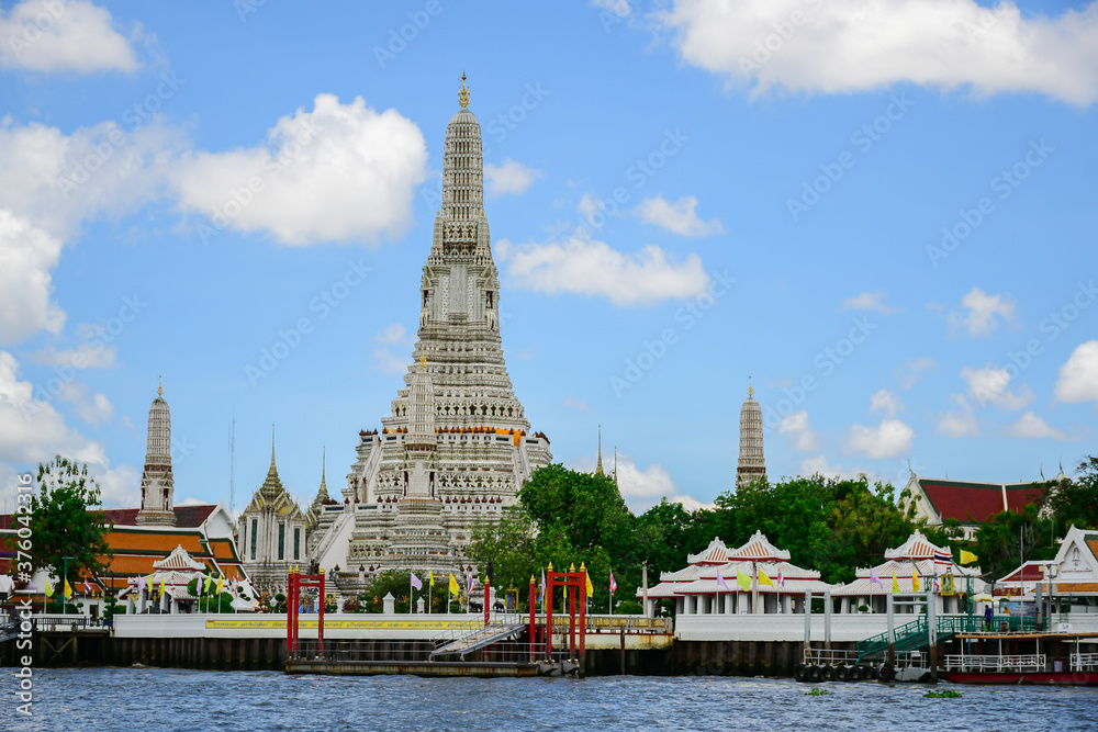 View Wat Arun Ratchawara and Pagoda From  Chao Phraya River ,Bangkok,Thailand.The beauty Landscape View of Chao Phraya River.