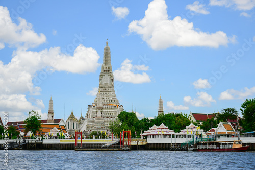 View Wat Arun Ratchawara and Pagoda From  Chao Phraya River ,Bangkok,Thailand.The beauty Landscape View of Chao Phraya River.