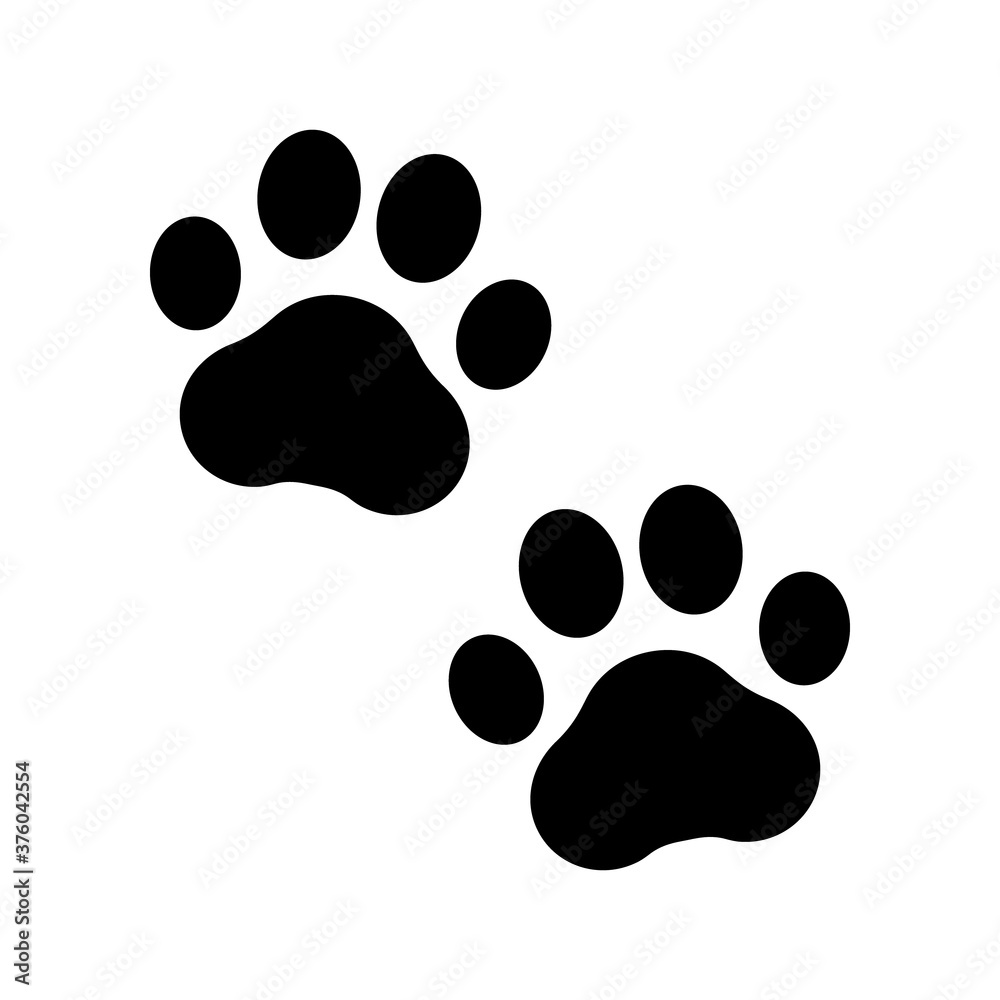 Paw prints. Dog or cat vector, icon. Footprint pet. Foot puppy isolated on white background. Black silhouette paw. Cute shape paw print. Walks for design . Animal track. Trace foot dog, cat. Vector Paw prints. Dog or cat vector, icon. Footprint pet. Foot puppy isolated on white background. Black silhouette paw. Cute shape paw print. Walks for design . Animal track. Trace foot dog, cat. Vector