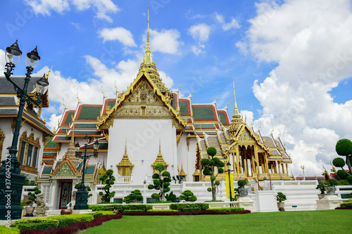 Wat Phrakeaw or Wat Phra Si Rattana Satsadaram,The beautiful of the pagoda and blue sky,The temple in the Grand Palace Area,Bangkok,Thailand.
