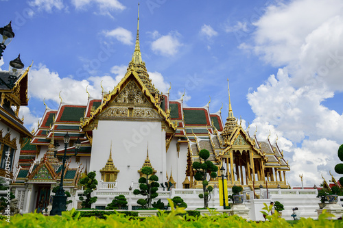 Wat Phrakeaw or Wat Phra Si Rattana Satsadaram,The beautiful of the pagoda and blue sky,The temple in the Grand Palace Area,Bangkok,Thailand.