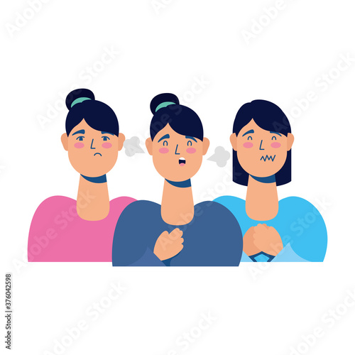 young women sick with covid19 symptoms characters