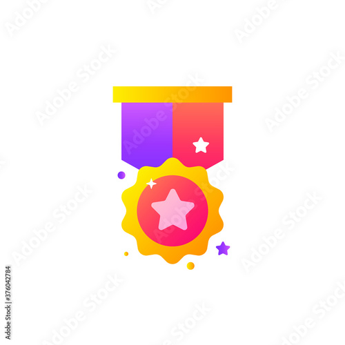Award Gold medal with Star Circle Icon. Flat Design Vector Illustrationю.