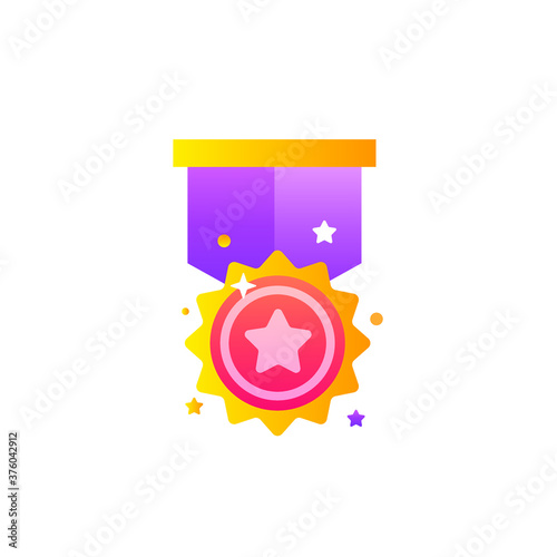 Award Gold medal with Star Circle Icon. Flat Design Vector Illustrationю.