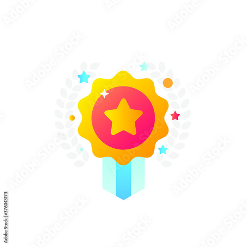 Award Gold medal with Star Circle Icon. Flat Design Vector Illustrationю.