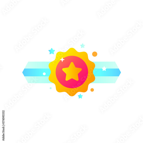 Award Gold medal with Star Circle Icon. Flat Design Vector Illustrationю.