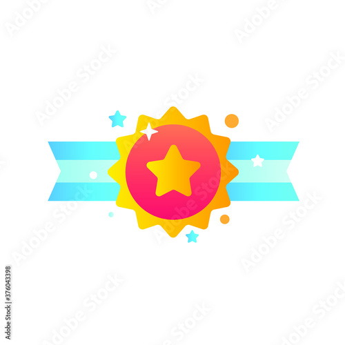 Award Gold medal with Star Circle Icon. Flat Design Vector Illustrationю.