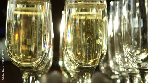 Glasses of sparkling wine. Lots of gas bubbles