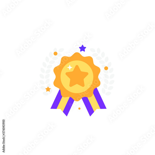 Award Gold medal with Star Circle Icon. Flat Design Vector Illustrationю.