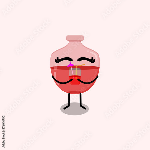 Cute Pink Perfume with A Glass of Juice Character Vector Design 
