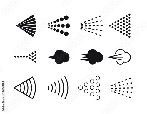 Spray icons big set. Simple black clouds with shadow. Vector illustration. Isolated on white background