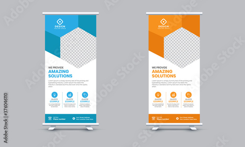 Corporate Roll Up banner design template. standee and billboard Vector illustration photo
