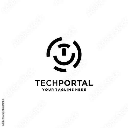 Letter T Tech Portal Logo design for tecnology on cilcle logo concept