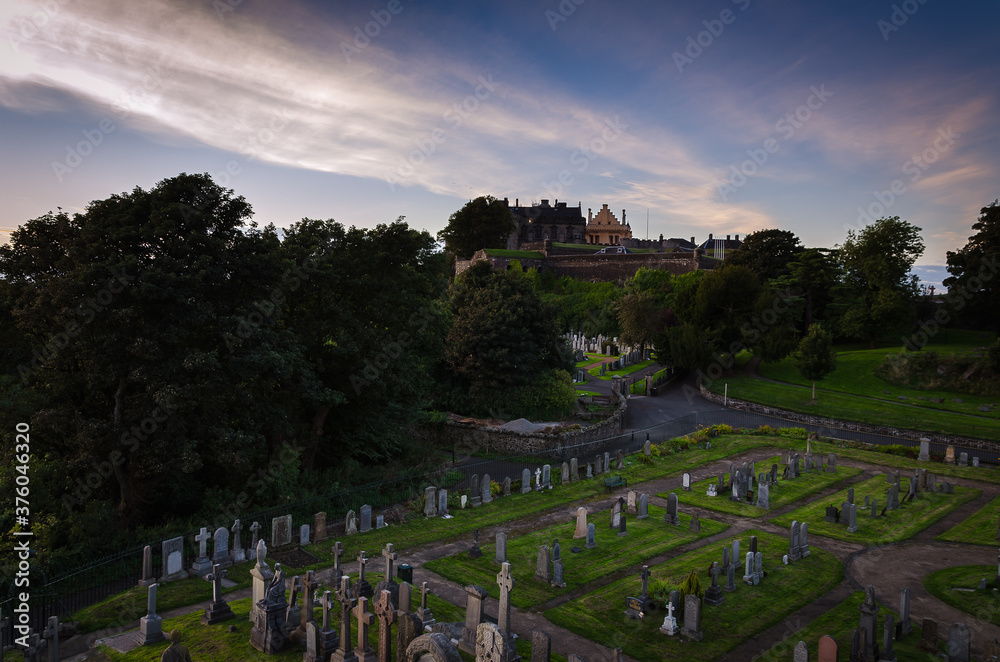 The Stirling castle over the cemetery, Stirling, Scotland