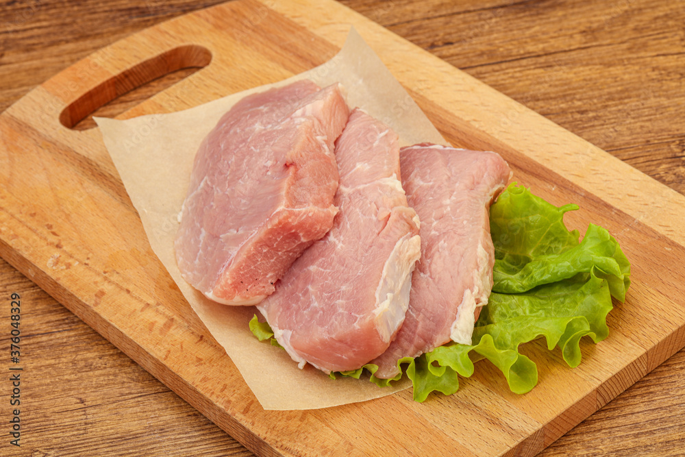 Raw pork steak for cooking