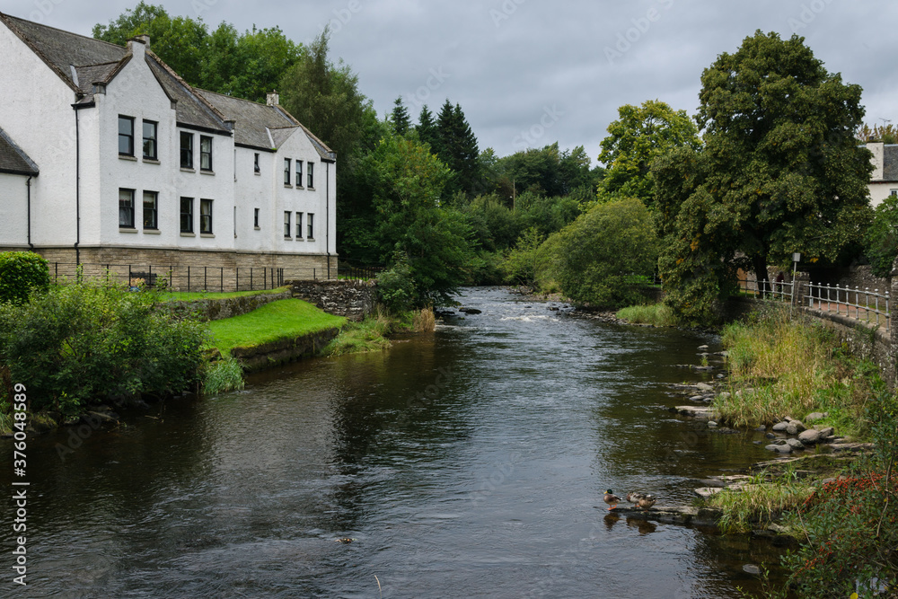 Houses near to the river bank in Dunblane, Stirling, Scotland