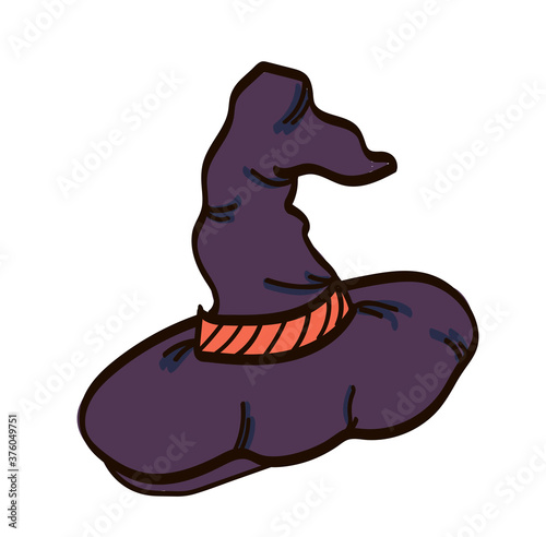 Vector illustration of a cartoon Halloween witch hat. Witch hat with buckle isolated on white background. Design element for Halloween