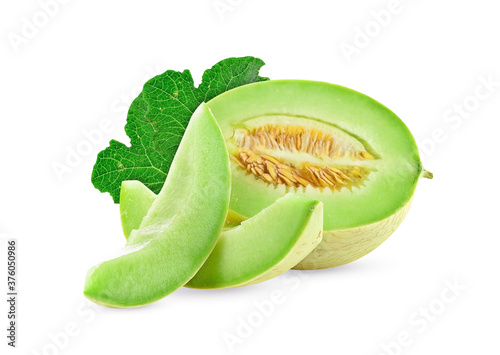 Ripe cantaloupe melon on white background