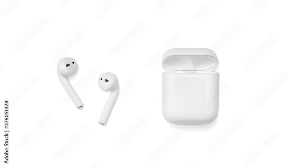 Belgrade, Serbia - July 2020. Apple AirPods 2 on a white background.  Wireless headphones and charging case, including clipping path Stock Photo  | Adobe Stock