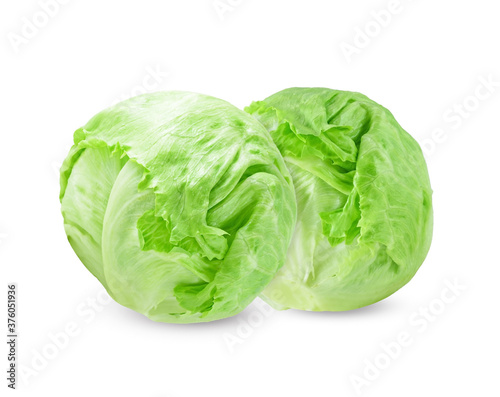 Green iceberg lettuce on white background