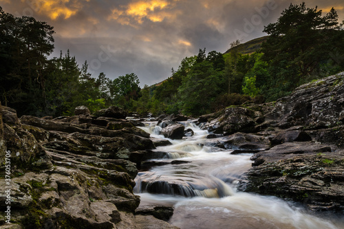 The Falls of Dochart at dusk, Killin, Highlands, Scotland photo
