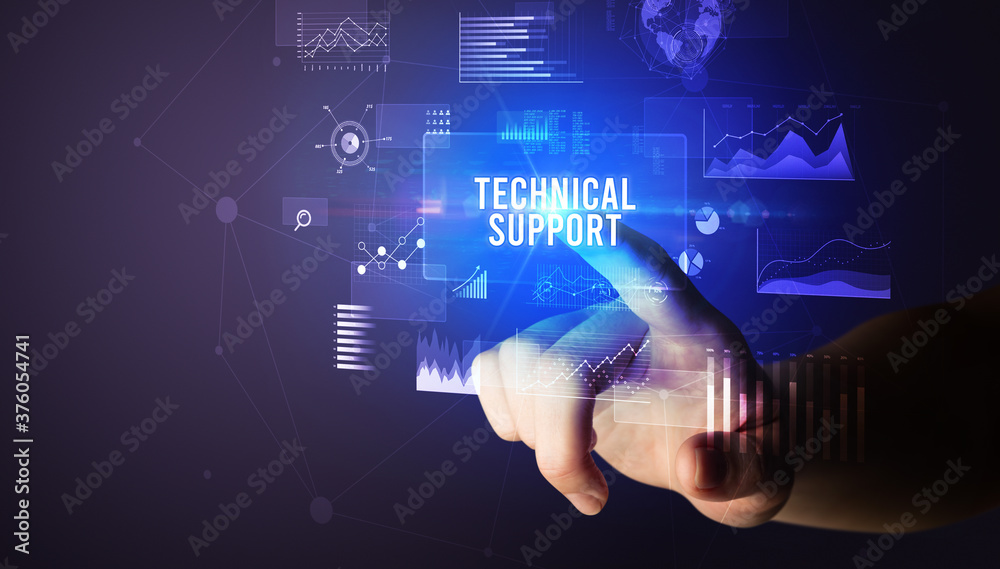 Hand touching TECHNICAL SUPPORT inscription, new business technology concept Hand touching TECHNICAL SUPPORT inscription, new business technology concept
