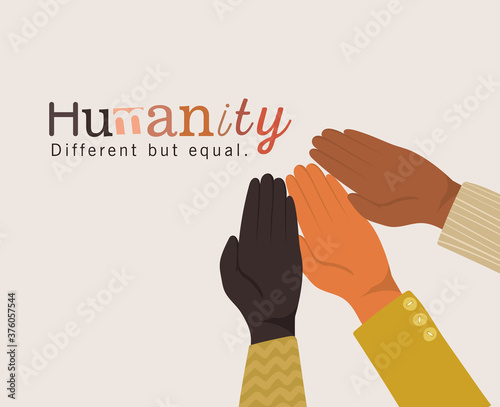 humanity different but equal and diversity hands skin vector design