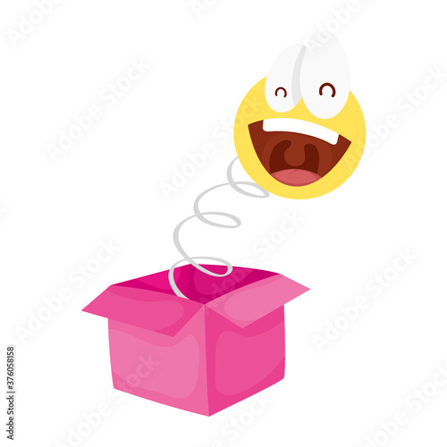 crazy emoji face in surprise box fools day