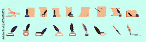 set of old feather pen, ink and papyrus icon design template with various models. vector illustration
