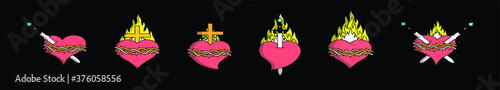 set of sacred mexican heart with various models. vector illustration