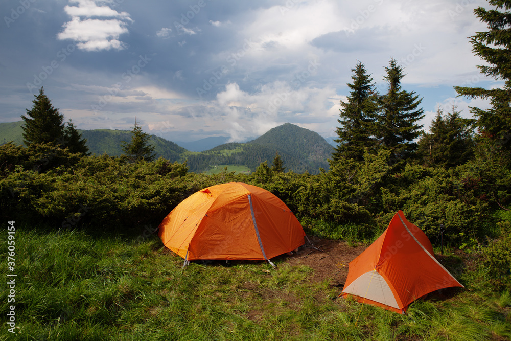 Two tourist tents in the eastern Carpathians