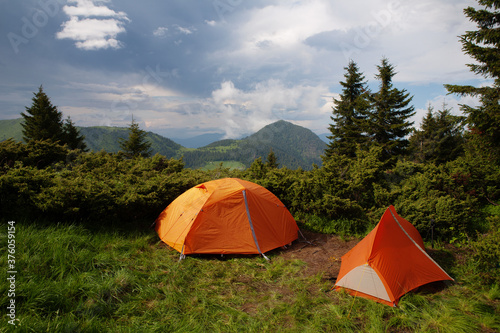 Two tourist tents in the eastern Carpathians