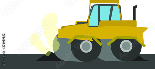 道路を舗装するシンプルなロードローラーのイラスト