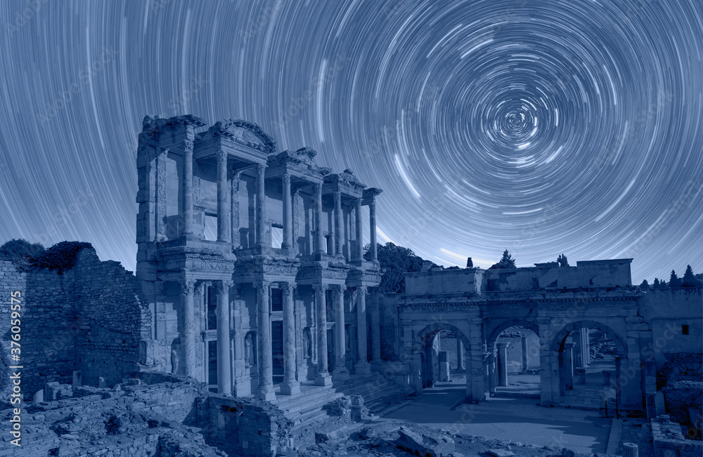 Celsus Library in Ephesus with Star trails - Ephesus, Turkey