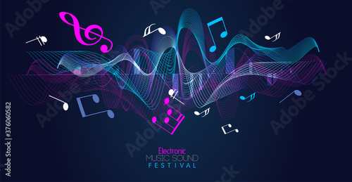 Abstract Fluid creative templates with dynamic linear waves.cards, color covers set with music notes on line wave musical notation. Geometric design - Vector 