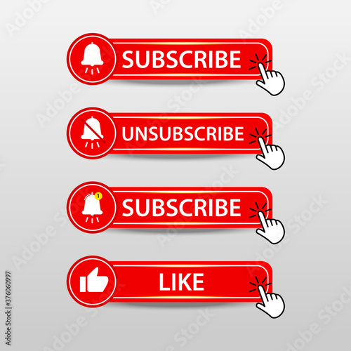 Subscribe Button Template. Share, Follow, Comment, Like Suitable For Channel Video, Blog, Social Media Marketing. Vector Illustration