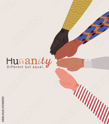 humanity different but equal and diversity hands skin vector design