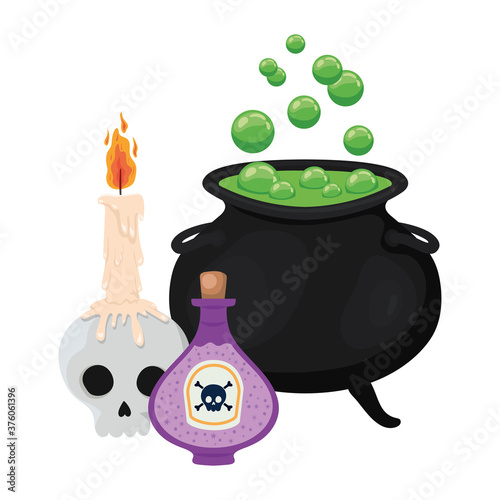 Halloween witch bowl skull and poison vector design