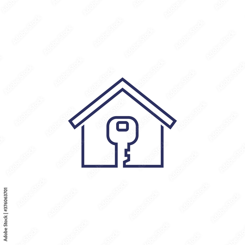 home and key line icon on white home and key line icon on white