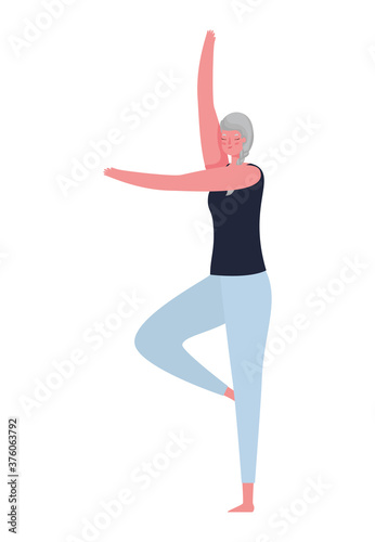 Senior woman cartoon stretching vector design