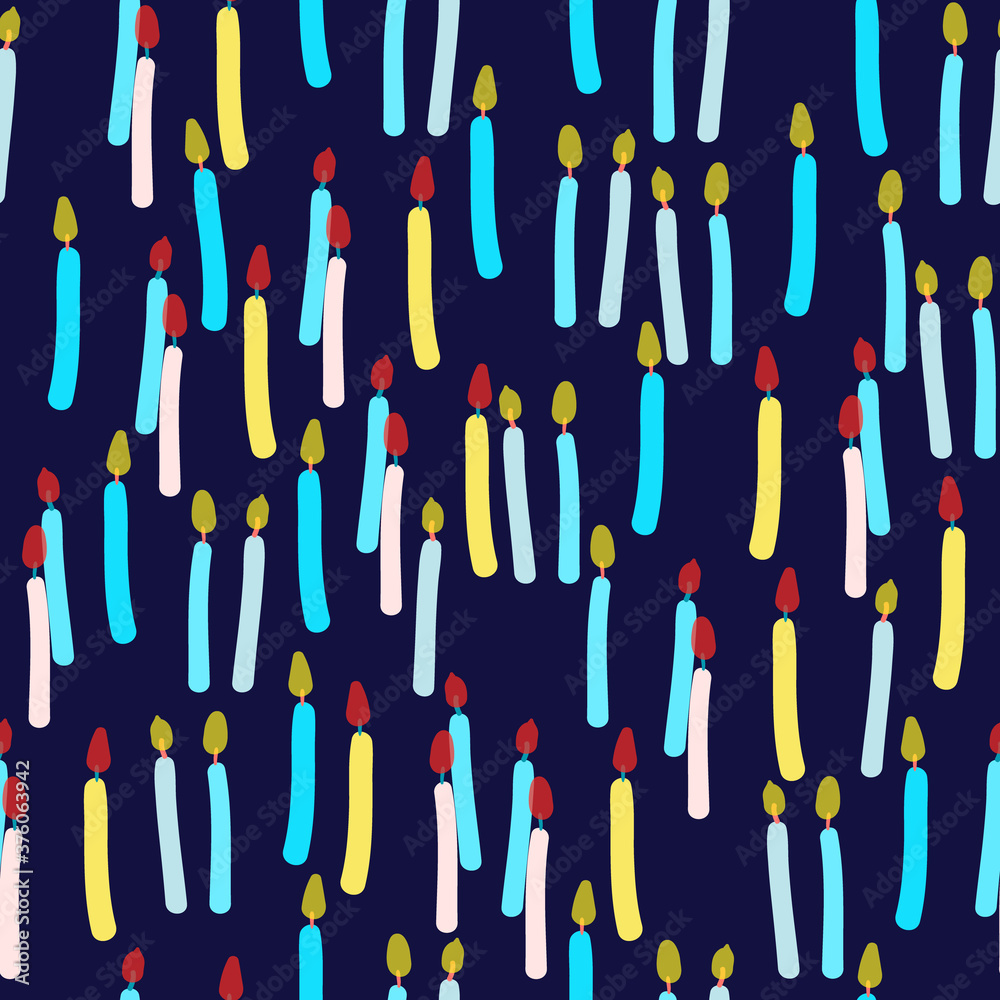seamless pattern with multi-colored greeting candles. Hand-drawn, children's cartoon graphics for decoration of textile, Wallpaper or wrapping paper	