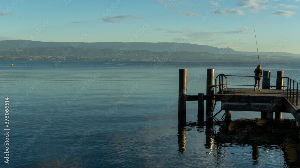 Fishing by the lake Geneva