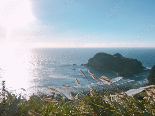 Sunrise landscape in Taiwan with green grass and sea view, Lyudao Taiwan photo