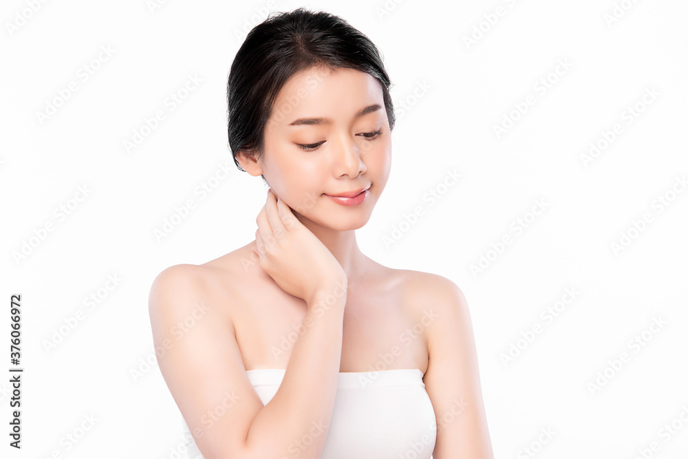 Beautiful Young asian Woman with Clean Fresh Skin, on white background, Face care, Facial treatment, Cosmetology, beauty and spa, Asian women portrait Beautiful Young asian Woman with Clean Fresh Skin, on white background, Face care, Facial treatment, Cosmetology, beauty and spa, Asian women portrait